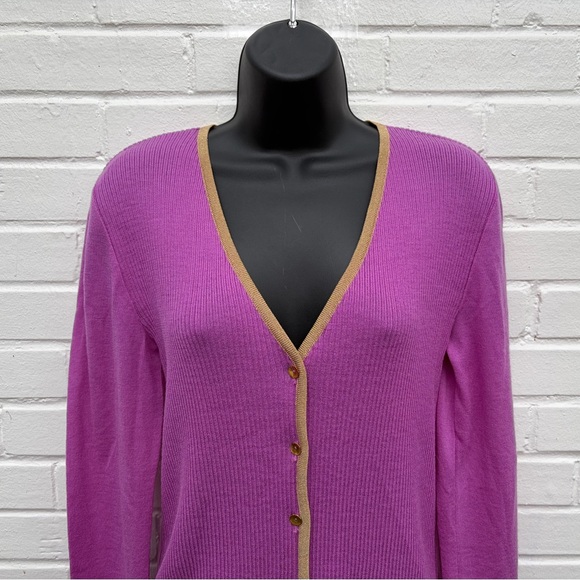 VTG Chantal Gaudreau Pink & Gold 100% Italian Virgin Wool Cardigan, SZ L VGUC - Picture 3 of 11